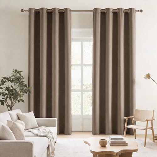 KangBang Full Blackout Brown Linen Curtains 84 Inches Long 2 Panels | 100% Black Out Drapes, Thermal Insulated, Light Blocking, Double-sided Linen, Grommet, For Bedroom Living Room, 52x84 Inch - color: Brown, size: 52"W x 84"L (Pack of 2)