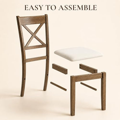 HOMCOM Dining Chairs Set of 2 Upholstered Kitchen Chairs Cross Back Walnut | Rubberwood Frame, Padded Seat, for Living Room, Dining Room, Kitchen - color: Walnut, style: Cross Back