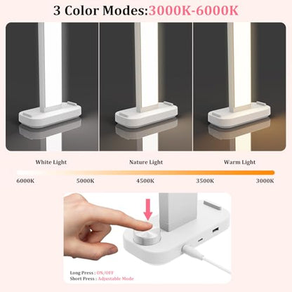 iVict Nail Desk Lamp, 34" Nails Tech Light with Phone Stand, 0-100% Adjustable Brightness, 3000K-6000K Color Temperature Led Desk lamp for Nail, Tattoos, Eyebrows, Beauty - color: White