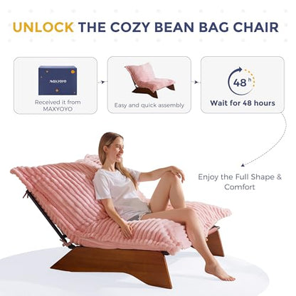 MAXYOYO Adjustable Living Room Chair, 3-Position Bean Bag Chair with Frame | Upholstered Accent Chair with Frame, Removable Cushion, Soft Reclining Lounge for Bedroom, Apartment, Office, Pink - color: Striped Cross Pink