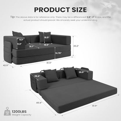 5-in-1 Futon Sofa Bed Queen Floor Convertible Couch Foldable Lounge Grey | Multi-Position Convertible Lounge Couch for Guest Room & Apartment, Removable Washable Cover, Space Saving - color: Grey