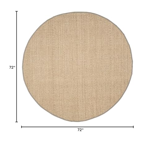 SAFAVIEH Area Rug 6' Round - Natural Fiber Collection - Natural & Grey, Seagrass, Basketweave Pattern with Border (NF114P) - color: Natural/Grey, size: 6' (Round)
