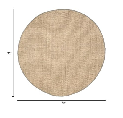 SAFAVIEH Area Rug 6' Round - Natural Fiber Collection - Natural & Grey, Seagrass, Basketweave Pattern with Border (NF114P) - color: Natural/Grey, size: 6' (Round)