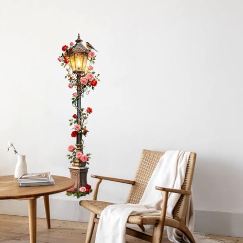 Streetlights and Roses Wall Decals, Wall Stickers Decor | 2 Sheets 11.8"x37.8" Vinyl Removable Peel and Stick Murals, Plant Decor for Bedroom, Bathroom, Office, Classroom & Home - style: Streetlights and Roses