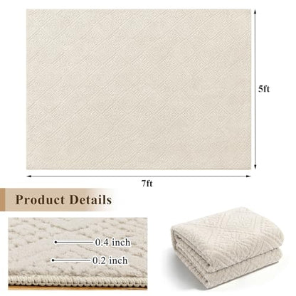 U'Artlines 5x7 Beige Washable Area Rug for Living Room | Soft Fluffy, High Low Textured Carpet, Modern Neutral, Geometric, Non Slip Rugs for Bedroom, Dining Room, Kids Room - size: 5 x 7ft