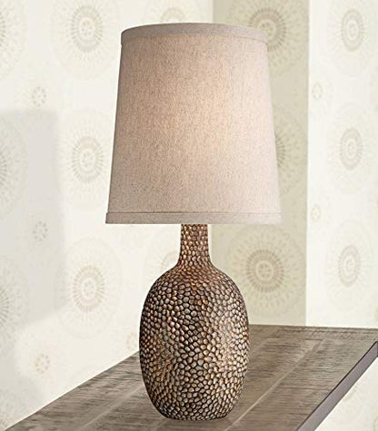 Chalane 23 1/2" High Table Lamps Set of 2 Hammered Bronze Brown Farmhouse | Natural Textured Rustic Antique Bedroom Living Room House Bedside Nightstand Office Home Family Linen Shade