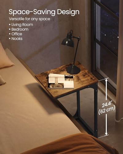 VASAGLE C-Shaped End Table, Small Sofa Side Table with Metal Frame | for Couch, Living Room, Bedroom, Bedside, Rustic Brown and Black, BARNET Collection ULET350B01 - color: Rustic Brown + Black