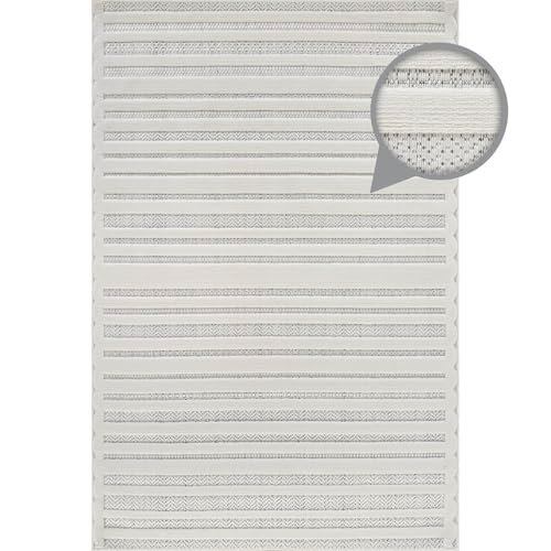 Modern Rug 5x7 Luxury Striped Line Micro Loop Area Rugs Soft High-Low Pile Stain Resistant Easy to Clean Non-Shedding Durable Living Room Bedroom Indoor Carpet (White) - color: Linear / White, size: 5' x 7' (Rectangular)