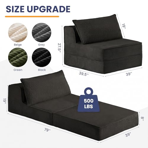 Erament Folding Sofa Bed, 8" Convertible Sleeper Sofa Fold Out Chair Bed with Pillow, Portable Floor Couch Lounge Sofa for Living Room Bedroom Guest Room, Black - color: Black, size: Single