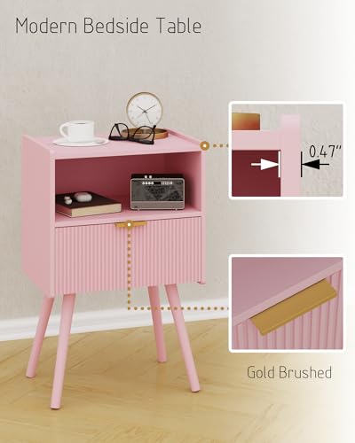 Nightstand,Modern Bedside Table with Storage Drawer and Open Wood Shelf, for Living Room, Bedroom and Small Spaces, Accent Night Stand with Solid Wood Legs, Easy Assembly,Classic Pink - color: Pink