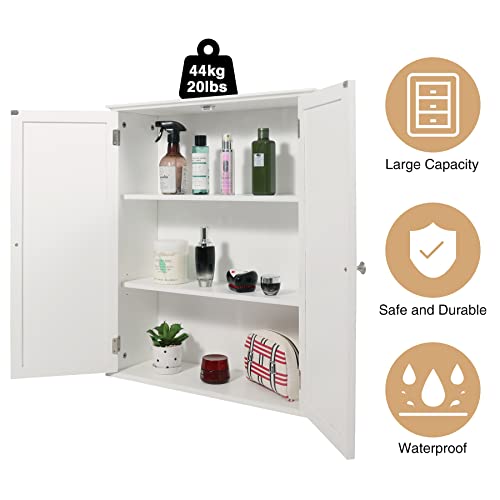 Wall Mount Bathroom Storage Cabinet, Large White Bathroom Cabinet with Doors and Adjustable Shelves, Wall Cabinet for Bathroom Above Toilet, Medicine Cabinet Wall Mounted, Wood