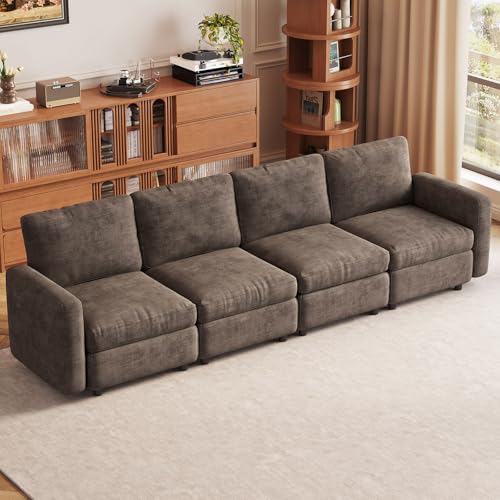 Miuuod 4-Seat Modular Sofa Couch with Ergonomic Cushions, Convertible Sleeper Sectional for Living Room Bedroom Apartment, Brown Cloud Futon Lounge Furniture Set for Small Spaces - color: Brown, style: 4 Seats（4 Seats only）