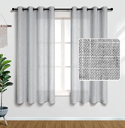 Grey Kitchen Curtains 45 Inch Length Sets of 2 Panels Linen Semi Sheer Opaque Short Bathroom Small Window Curtains Gray - color: Grey, size: 52"W x 45"L (Pack of 2)