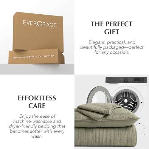 EVERGRACEHOME 100% Cotton Modern Lines Quilt Set King Size, Light Sage | Pre-Washed Soft Cotton, Striped Coverlet Bedspread, 3 Piece Lightweight Bedding Set for All Season, with 2 Pillow Shams - color: Light Sage, size: King (108" X 92")