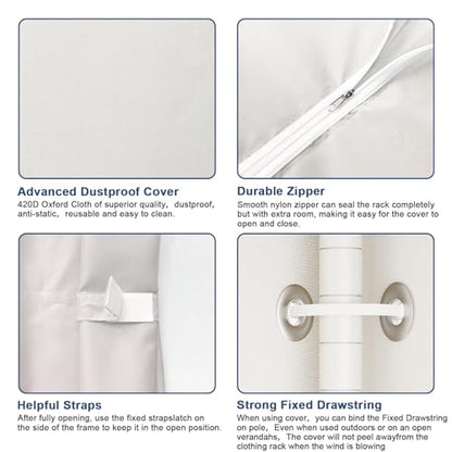 E12C Heavy Duty Closet Organizer System，Freestanding Clothing Rack, Adjustable Garment Rack 57.1" W x 16" D x 76.5" H Holds 860 lbs, White Clothing Rack with White Dustproof Cover - color: White Rack With White Cover, size: E12C