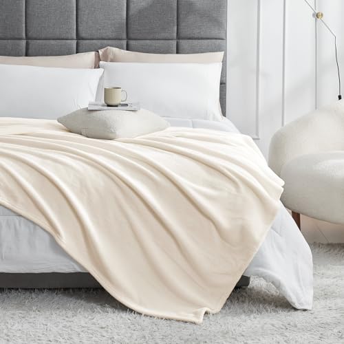 Hansleep King Beige Fleece Blanket, Soft Flannel Bed Blanket | Fuzzy Cozy Blanket 90x108 Inches, Multi-use for Bed, Sofa, Couch, Travel, Camping, All Season Warm Lightweight Cover - color: Beige, size: King (90x108 Inches)