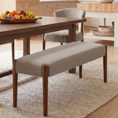 Usaint 42" End of Bed Bench with Wood Legs, Brown with Walnut Leg | Modern Upholstered Bedroom Bench with Rubberwood Legs, Entryway Bench with Cushion, Dining Bench for Living Room, Bedroom - color: Brown With Walnut Leg