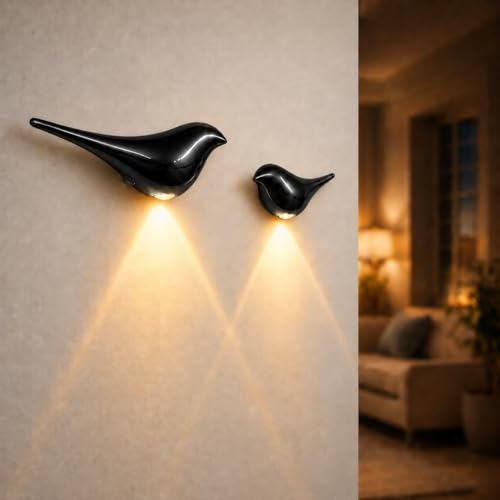 2-Pack Obsidian Bird Wall Light, Cordless Motion Sensor Night Light | Rechargeable magnetic bird sconce with soft 3-color glow for hallway, bedroom, stairs and nursery - color: Obsidian