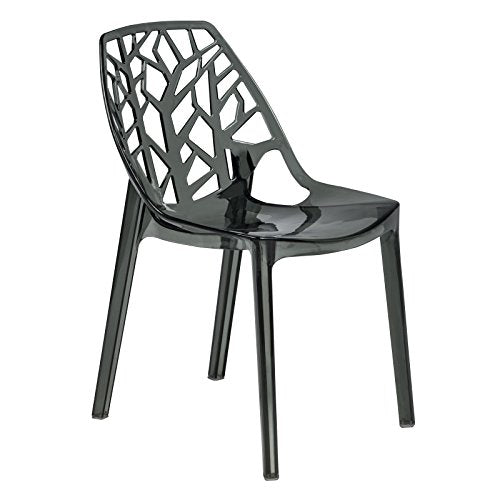 LeisureMod Cornelia Stackable Dining Chair in Transparent Black - Modern Spring Cut-Out Tree Design Acrylic Armless Accent Side Chair for Kitchen, Living Room, and Dining Area - color: Transparent Black, size: Single
