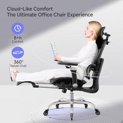 Office Chair with Footrest, Ergonomic Chair with 3D Headrest, Computer Chair with Adjustable Backrest & 6D Armrest, Gaming Chair with Adaptive Lumbar Support, Adjustable Seat Depth, Black - color: Black, style: Plus
