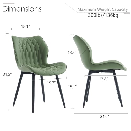 Kidol & Shellder Dining Chairs Set of 2, PU Leather Upholstered Kitchen Chairs with Back Armless, Mid Century Modern Side Chair for Dining Room, Living Room, Lounge, Restaurant, Bean Green - color: Bean Green