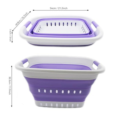 SAMMART 37L (9.77 gallon) Collapsible Plastic Laundry Basket - Foldable Pop Up Storage Container/Organizer - Space Saving Hamper/Basket (1, White/Lt. Purple) - color: White/Lt. Purple