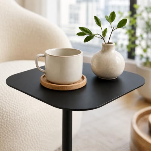 Modern Stable C Table End Table, 23.4" Tall, Medium, Black | C Shaped Side Table that Slides Under Sofa, Slim Under Couch Table, Industrial Coffee Tray Table for Living Room Bedroom - color: Black, size: Medium