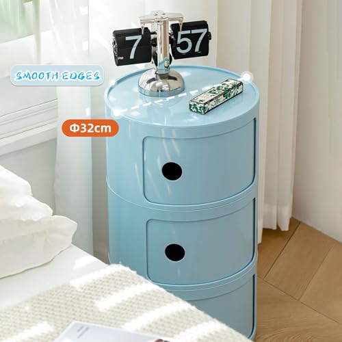 3 Tier Round Nightstand with Drawer, Royal Blue Round Side Table Small Plastic Storage End Table for Bedroom, Living Room, Bathroom - color: Royal Blue
