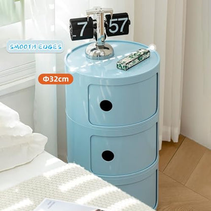 3 Tier Round Nightstand with Drawer, Royal Blue Round Side Table Small Plastic Storage End Table for Bedroom, Living Room, Bathroom - color: Royal Blue