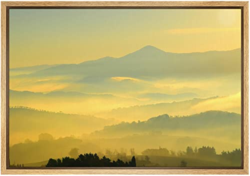 SIGNWIN Framed Canvas Wall Art Soft Yellow and Blue Sunrise Over Mountains Landscape Wilderness Photography Modern Art Contemporary Scenic Dramatic for Living Room, Bedroom, Office - 16"x24" Natural - color: B10-2103-spl14, size: 24"L x 16"W