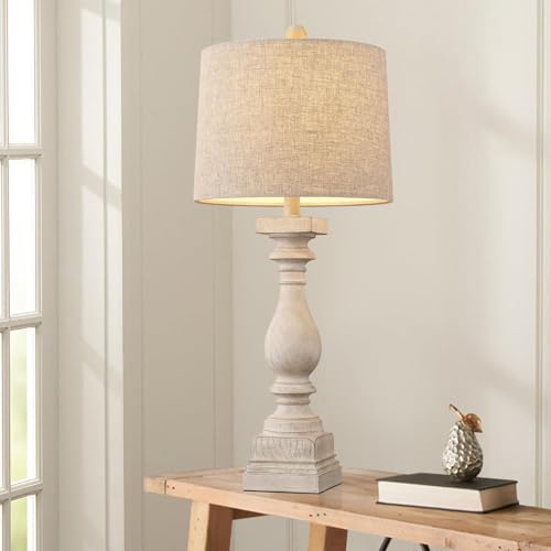 BOBOMOMO Retro 27" USB Charging Ports A/C Wash-White Farmhouse Lamps for Bedrooms Side Table Lamps Bedside Lamp for Nightstand Living Room 1 Pack (Blubs not Included) - color: Off-White