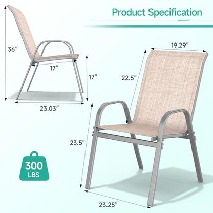 Patio Chairs Set of 4, All Weather Outdoor Dining Chairs | Stackable Dining Furniture Set, Breathable, High Back, Lawn, Garden, Backyard, Poolside Furniture - color: Beige