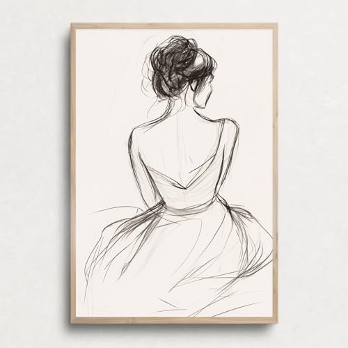 Gobeiuasy Minimalist Line Art Print Abstract Line Woman Wall Art Woman Silhouette Poster Nude Body Picture Black and White Minimalist Poster Abstract Female Art Print 16x24inch No Frame - color: White Unframed