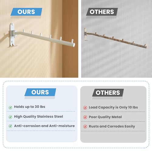 Mooche Swing Clothes Hanger Rack, Garment Racks 11.93" Long, White | 180°Rotation Laundry Drying Rack 304 Stainless Steel Space Saving Wall Mounted for Laundry Room Bedroom Balcony - color: White, size: 1 Pack (6 Hooks)