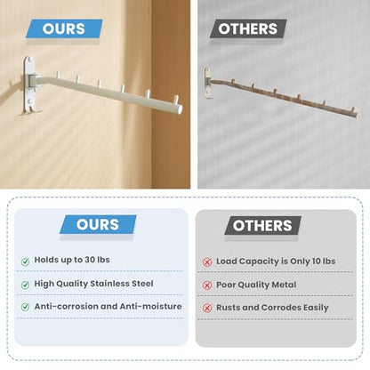 Mooche Swing Clothes Hanger Rack, Garment Racks 11.93" Long, White | 180°Rotation Laundry Drying Rack 304 Stainless Steel Space Saving Wall Mounted for Laundry Room Bedroom Balcony - color: White, size: 1 Pack (6 Hooks)