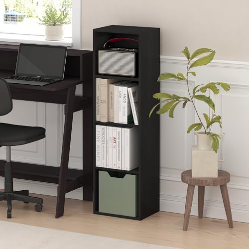 Furinno PASIR Book Shelf, 4-Tier Bookcase, Modern Standing Bookshelf, Open Storage Shelf, 9 x 12 x 42 Inches, for Home Office, Living Room, Darkwood - color: Darkwood, size: 4-Tier, 9 x 12 x 42