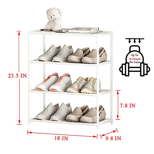 Small Shoe Rack 6-8 Pairs Sturdy Shoe Shelf 4-Tiers Narrow Stackable Shoe Organizer,Lightweight Kids Shoe Racks for Entryway, Doorway and Closet(White) - size: 4-White