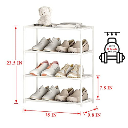 Small Shoe Rack 6-8 Pairs Sturdy Shoe Shelf 4-Tiers Narrow Stackable Shoe Organizer,Lightweight Kids Shoe Racks for Entryway, Doorway and Closet(White) - size: 4-White