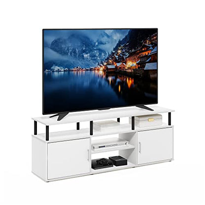 Furinno Jensen Entertainment Center Stand for TV up to 70 Inch, Plastic Pole, Solid White/Black - color: Solid White/Black