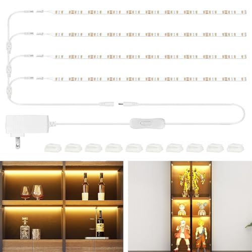 WOBANE LED Shelf Light, 4PCS 20inch Pre-Cut Strip Bars Warm White | LED Closet Light Kit, Designed for Shelves,Display Case, Bookshelf, in Cabinet Lighting, 2700K - color: Warm White