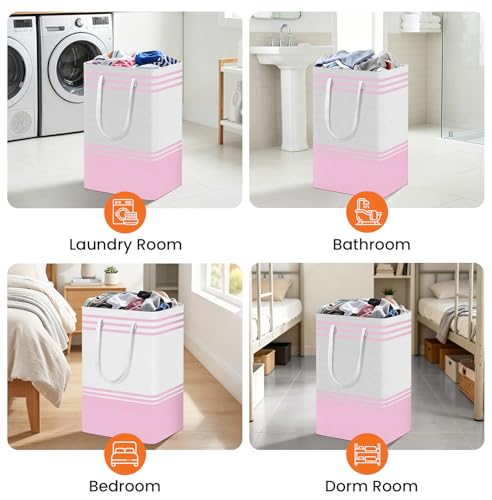 TranquilRelax 3-Pack Laundry Basket, Laundry Hamper, Pink-88L | Freestanding＆Water-Resistant Laundry Hamper, Collapsible Tall Clothes Hamper with Carry Handles for Clothes, Laundry Basket - color: Pink, size: 88L