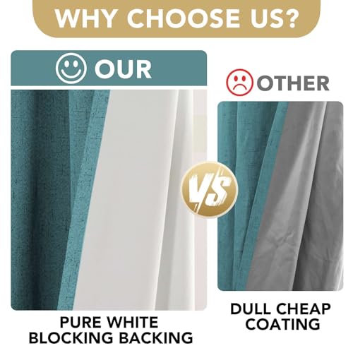 H.VERSAILTEX Linen Blackout Curtains 108 Inches Long 100% Absolutely Blackout Thermal Insulated Textured Linen Look Curtain Draperies Anti-Rust Grommet, Energy Saving with White Liner, 2 Panels, Teal - color: Teal, size: 52"W x 108"L (Pack of 2)