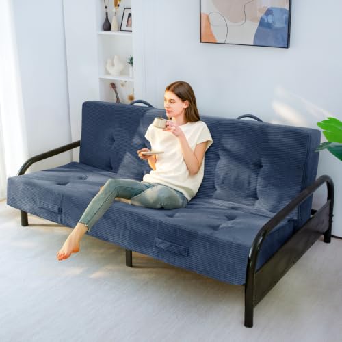 MAXYOYO Foldable Mattress, 8-Inch Tufted Futon Mattress with Handles | Tufted Floor Sofa Bed and Versatile Mattress, Carry Handles for Living Rooms or Guest Rooms, Frame Not Included, Dusty Blue - color: Dusty Blue