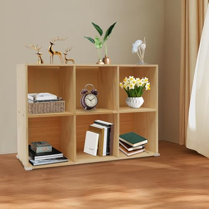 6-Compartment Solid Wood Bookcase, 2 Tier Wooden Cube Shelf Bookcase Floor Standing Bookshelf, Storage Cubes Organizer Storage Cabinet for Living Rooms, Bedrooms, Study Rooms - size: 6-Compartment