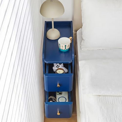 Narrow Nightstand Set of 2, Wooden Small 2 Drawer Nightstand, Slim Side End Table, Skinny Bedside Table, Mid Century Modern Night Stand with Drawers for Bedroom (Blue-1 pc) - color: Blue-1 Pc