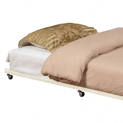 Kings Brand Twin Metal Roll-Out Trundle Bed Frame with Slats, Cream White | Twin Roll-Out Trundle Bed – Provides Extra Sleeping Space for Guests, Kids, and Sleepovers, Fits Neatly Under Most Daybeds - color: Cream White