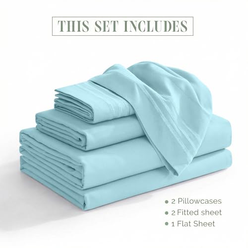 Elegant Comfort Luxury Quality Microfiber 5-Piece 1500 Premium Hotel Sheet Set-Wrinkle Resistant, All Around Elastic Fitted Sheet, Deep Pocket up to 16", Split King, Aqua - color: Aqua, size: Split King
