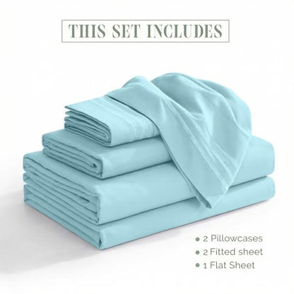Elegant Comfort Luxury Quality Microfiber 5-Piece 1500 Premium Hotel Sheet Set-Wrinkle Resistant, All Around Elastic Fitted Sheet, Deep Pocket up to 16", Split King, Aqua - color: Aqua, size: Split King