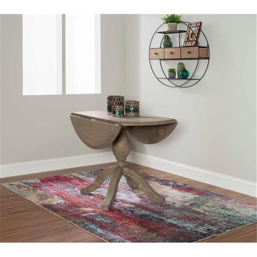 Bowery Hill Transitional Wood Drop Leaf Dining Table, Antique Rustic Brown Finish, 42"w x 42"d x 30"h, Solid Rubberwood, Space-Saving Design, Adjustable Pedestal Base, Small Kitchen or Dining Room Use