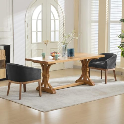 Modern Upholstered Barrel Dining Chairs with Arms, Natural Hardwood Frame, Farmhouse Linen Chairs for Dining Room, Kitchen(Charcoal) - color: Black (Charcoal), size: A Chair